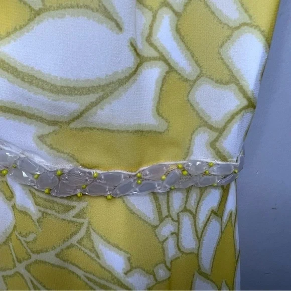Badgley Mischka  Yellow Paradiso Dress Size 4 Beaded Attatched Belt - Picture 9 of 16